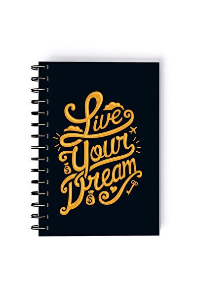 Generic Live Your Dream Quote Rectangle Spiral A5 Notebook Navy Blue/Yellow