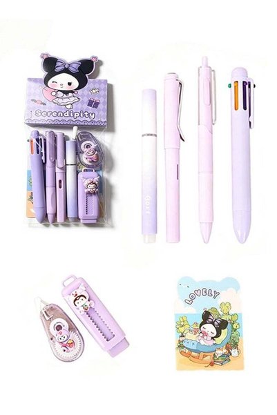 Generic Adorable Cartoon Kuromi Purple Stationery Gift Set for Girls