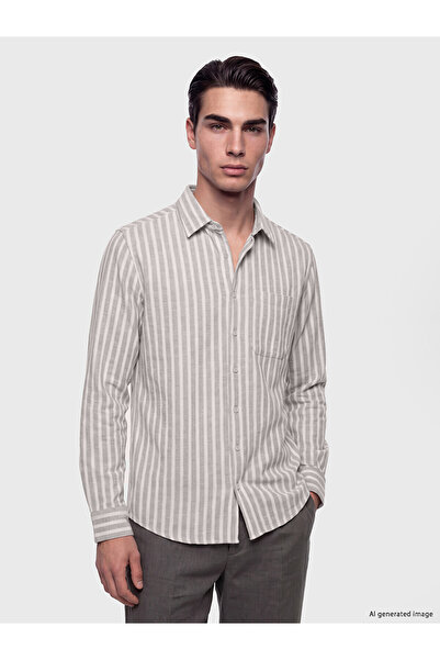 LC Waikiki Nevavm with Difference Lcwaikiki Classic Gray Poplin Striped Stand...