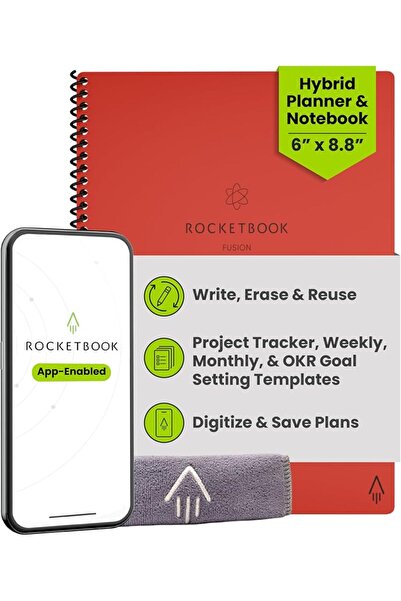 Rocketbook مفكرة ودفتر ملاحظات، فيوجن: مفكرة ودفتر ملاحظات ذكيان قابلان لإعاد...