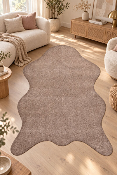 Varos KEHRİ Peluş Post Şeklinde Halı Vizon Kahve Salon Antre Oturma Odası Kaymaz Tabanlı Yıkanabilir Yumuşak Modern Halı