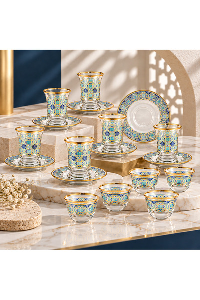 Byblos 18Pcs Luxury Glass Tea and Coffee Set 6 Teacups with 6 Saucers and 6 C...