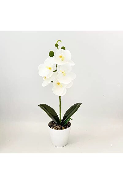 QGC Floare artificială în ghiveci, orhidee artificială albă din material folie, floare falsă cu ghiveci alb, decor pentru casă și birou, 33 cm, 0335