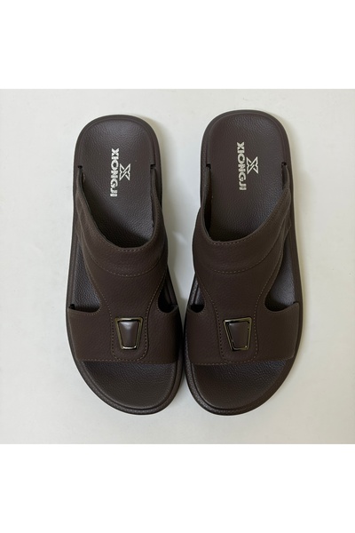 Lucky Steps Men's Premium Arabic-Style Slides Pebbled PU Leather Open Toe San...