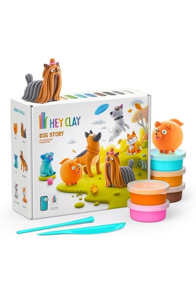 Hey Clay طين تشكيل ملون يجف بالهواء من DOG STORY، 15 علبة مع تطبيق تفاعلي ممت...