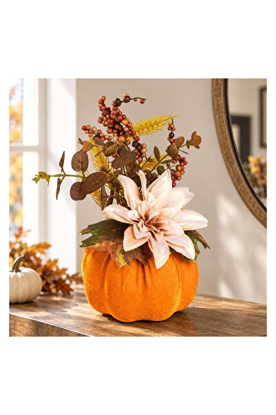 OEM Dovleac Decorativ din Catifea Portocaliu cu Flori Ø15x30cm – ornament pen...