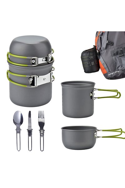 Monte Lua 6-Piece Portable Camping Dinnerware Set - Pot, Plate, Fork, Spoon, Knife Set