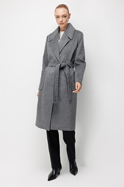 Ekol Beli Kuşaklı Torba Cepli Kaşe Kaban