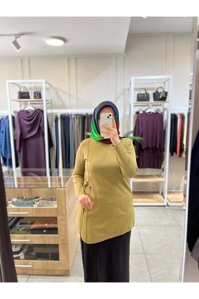 Tığ Triko Bağlama Detaylı Tunik Olive 22111
