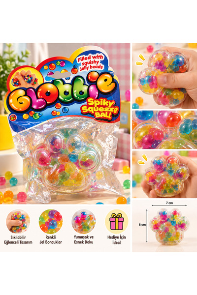 Magic Monkey Globbi Jel Boncuklu Sıkılabilir Top Oyuncak Renkli Stres Oyuncağı