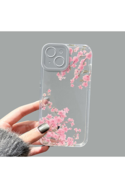 SLIMFELT iPhone 15 Uyumlu Basit şeffaf çiçek buketi kılıf,tam kapsamlı siliko...