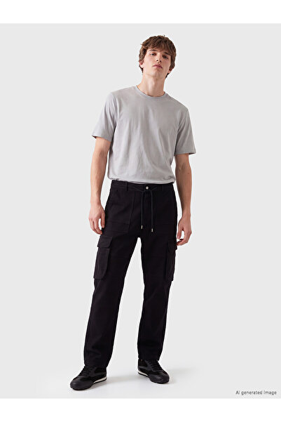 LC Waikiki Xside Black Loose Fit Men's Cargo Pants with Nevavm Difference