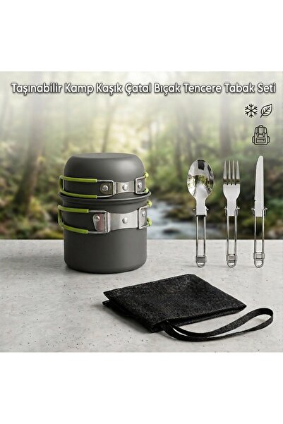Monte Lua 6-Piece Portable Camping Dinnerware Set - Pot, Plate, Fork, Spoon, ...