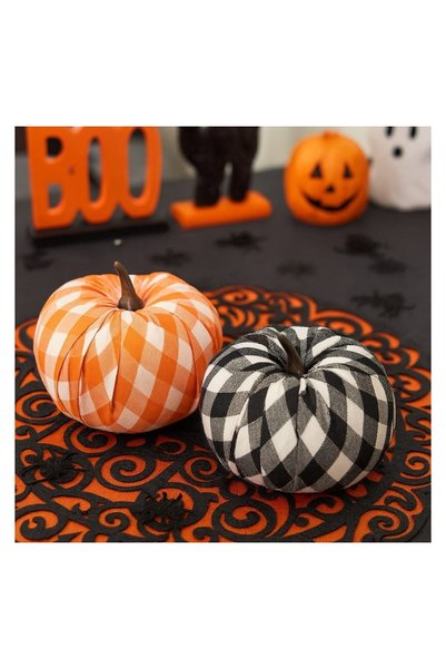 OEM Dovleac Decorativ de Toamna Portocaliu Negru in Carouri Ø8.5x7cm – orname...