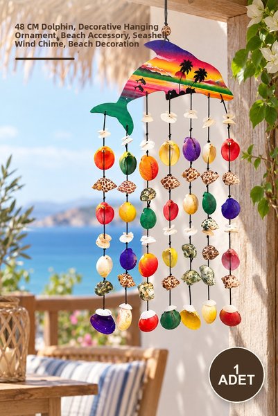 Yenilig 1 Piece Seashell Fish Wind Chime – 48 cm Length, Decorative Hanging O...