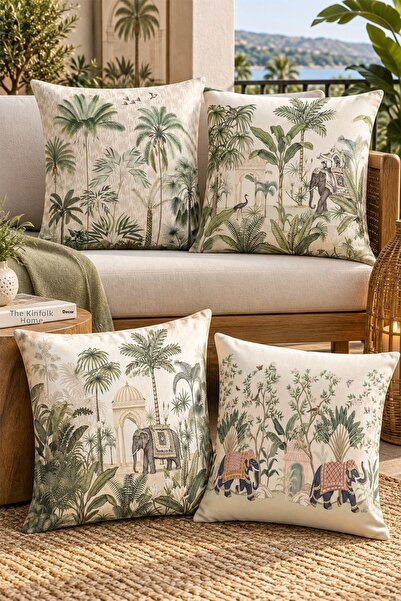 EVPANYA Indian Filler Botanical Patterned 4-Piece Throw Pillow Cover Set