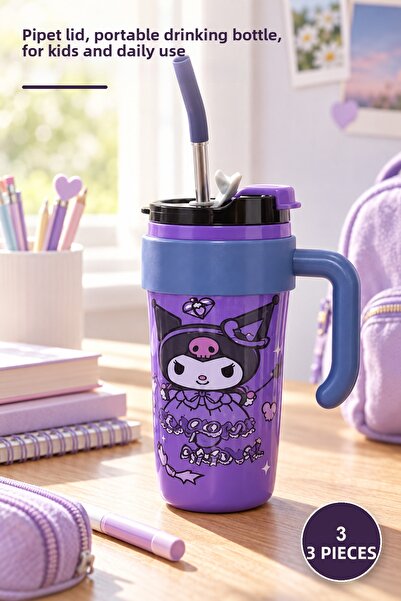 Yenilig 3 cute anime character thermos water bottles with straw – straw lid, ...