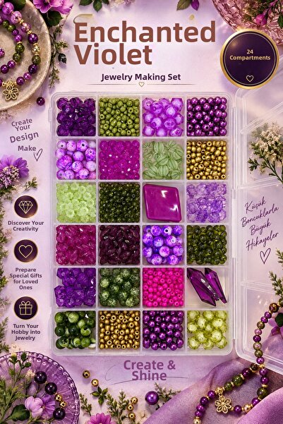 By MO Accessories Σετ κατασκευής κοσμημάτων Enchanted Violet με 24 θήκες – Κι...