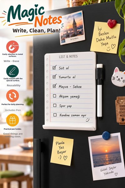 iselahome Magnetic Plexiglass Refrigerator Shopping List Writing Board - Magnetic Erasable Board with Pen - Note List Board