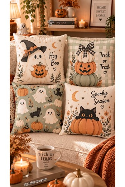 Nari Collections Autumn Themed Pumpkin 4-Piece Throw Pillow Cover Set – 43X43...
