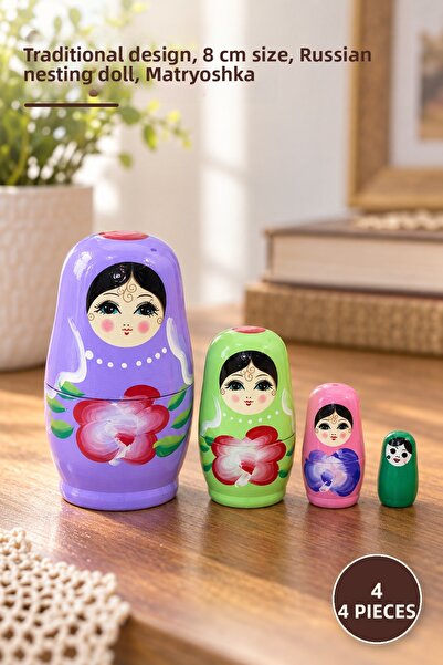 Yenilig 4 Pieces Wooden Matryoshka – Traditional Design, 8 cm Length, Russian...