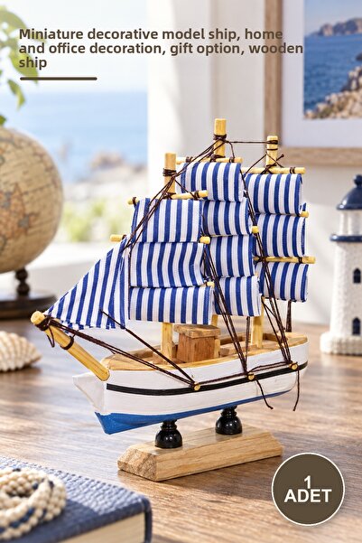 Yenilig 1 Piece Wooden Ship – Miniature Decorative Model Boat, Home and Offic...