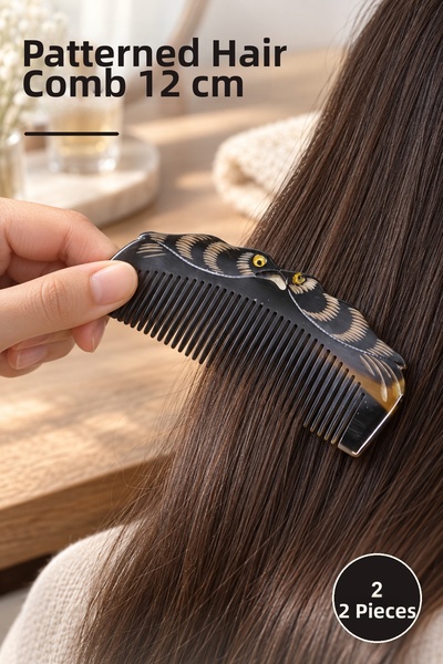 Yenilig 2 Pieces of Bone Peacock Comb – Patterned Hair Comb 12 cm and Comb