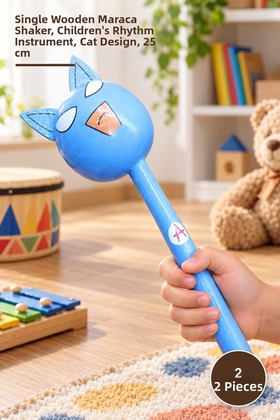Yenilig 2 Pieces Wooden Cat Maracas – Single Wooden Maracas Shaker, Children'...