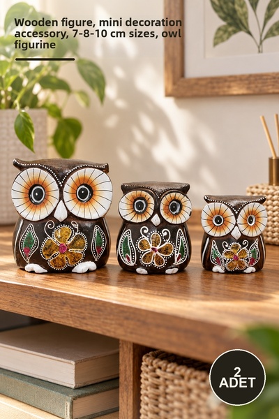 Yenilig 2 Pieces Wooden Owl Set of 3 – Wooden Figure, Mini Decoration Accesso...