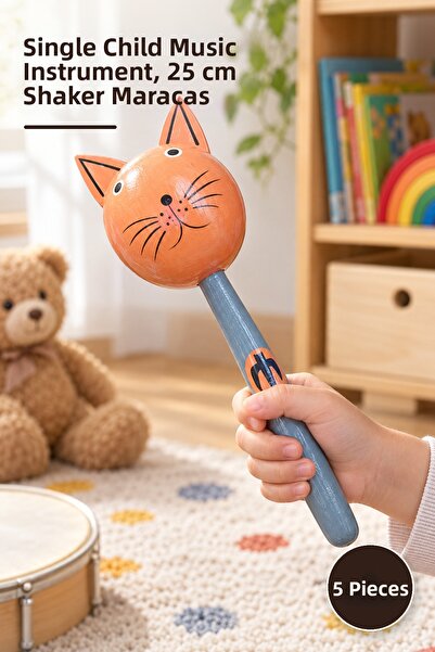 Yenilig 5 Pieces Wooden Cat Maracas – Single Children's Musical Instrument, 2...