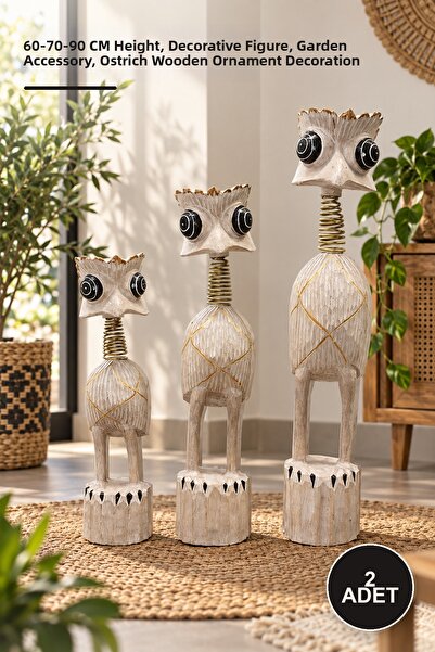 Yenilig 2 Pieces Wooden Ostrich Decoration Set - 60-70-90 cm Height, Decorati...