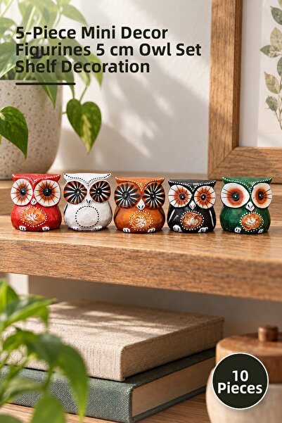 Yenilig 10 Piece Wooden Owl Set – 5-Piece Mini Decorative Figurines 5 cm Owl ...