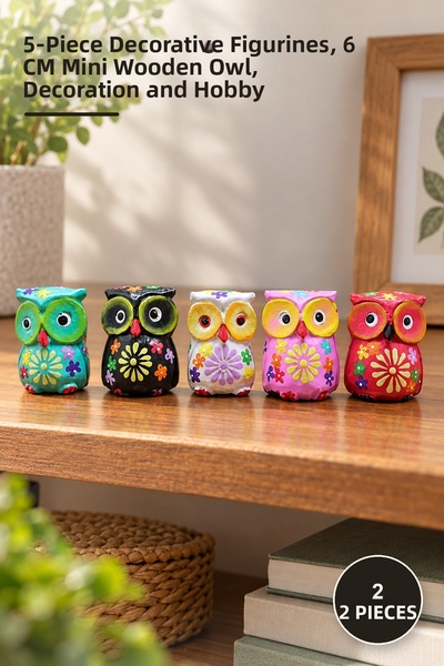 Yenilig 2 Piece Wooden Owl Set – 5 Decorative Figures, 6 cm Mini Wooden Owl, ...
