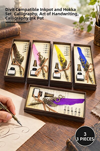 Yenilig 3-Piece Ink Pot Set – Divit Compatible Ink Pot and Ink Pot Set, Calli...