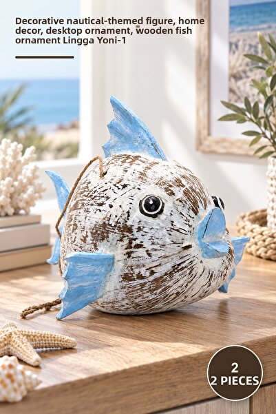 Yenilig 2 Pieces Wooden Fish Figure – Decorative Marine Themed Figure Home De...