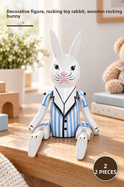 Yenilig 2 Pieces Wooden Rocking Rabbit Figure – Decorative Ornament, Rocking ...