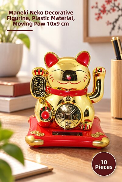 Yenilig 10 Pieces of Lucky Cat – Maneki Neko Decorative Figure, Plastic Mater...