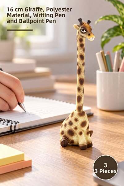 Yenilig 3 Pieces of Giraffe Polyester Ballpoint Pens – 16 cm Body, Polyester ...