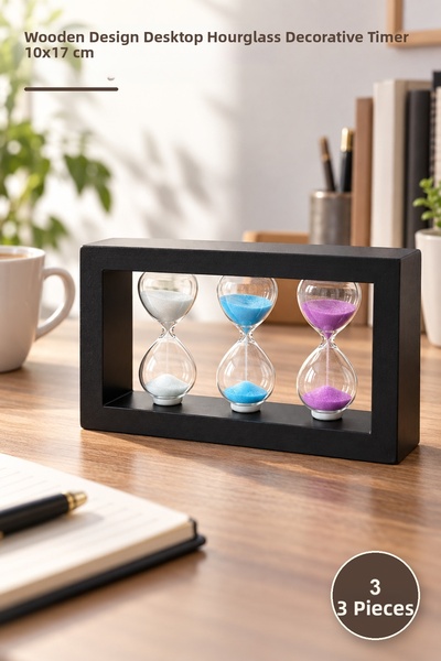 Yenilig 3 Pieces Wooden Hourglass – Wooden Design Desktop Hourglass Decorativ...