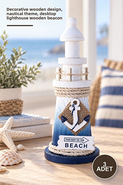 Yenilig 3 Pieces Wooden Marine Lighthouse – Decorative Wooden Design, Nautica...