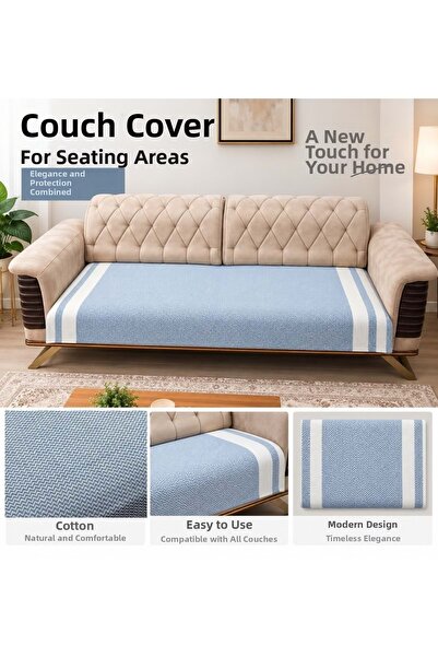 Özdilek 2 Pieces of Cotton Zigzag Sofa Cover (80X210) - Indigo
