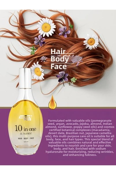 Softto Plus زيت العناية بالشعر والجسم والوجه 10 في 1 يحتوي على زيوت ثمينة 120 مل + فرشاة أساس دائرية بلون برونزي لامع