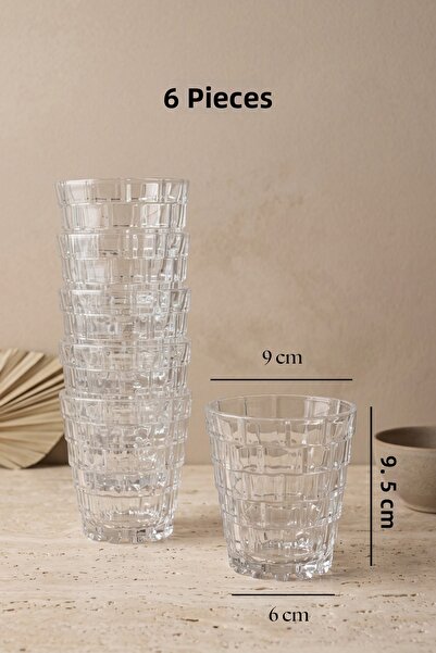 RUBİ PORSELEN 6-Piece Glass Soft Drink Cup 250 ml Water Glass Patterned Serving Water and Soft Drink Glass Set