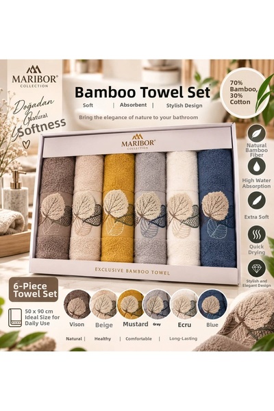 BOZBEYLER Bamboo Bathroom Kitchen 70% Bamboo / 30% Cotton 3D Embroidered Hand...