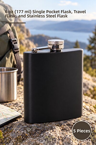 Yenilig 5 pieces stainless steel flask - 6 oz (177 ml) single flask, travel f...