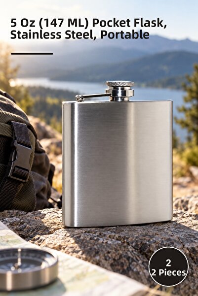Yenilig 2 stainless steel flask - 5 oz (147 ml) pocket flask, stainless steel...
