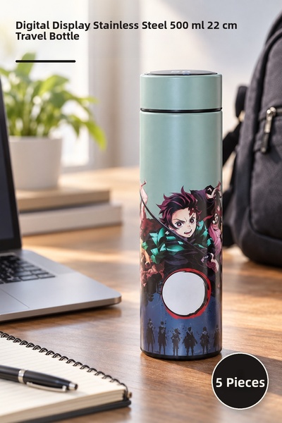 Yenilig 5 anime print thermoses - stainless steel 500 ml 22 cm with digital d...