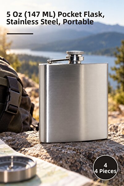 Yenilig 4 stainless steel flask - 5 oz (147 ml) pocket flask, stainless steel...
