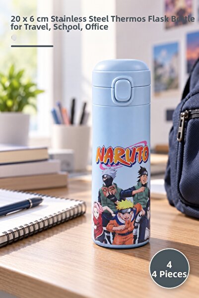 Yenilig 4 pieces anime printed thermos - stainless steel flask 20 x 6 cm trav...