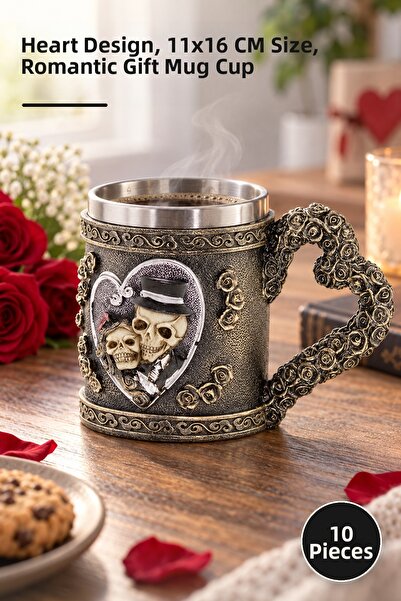 Yenilig 10 Pieces Stainless Steel Mug Cups – Heart Design, 11X16 cm Size, Rom...